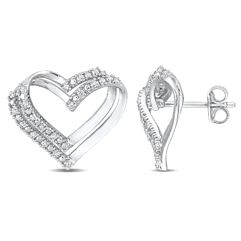 Triple Stud Earrings for Layered -Miadora Sterling Silver 1/5ct TDW Diamond Open Heart Stud Earrings