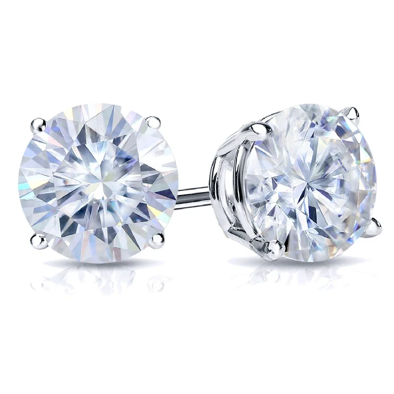 Stud Earrings for Gym Workout -Auriya Platinum 3 1/2ctw Round Moissanite Stud Earrings - 7.8 mm