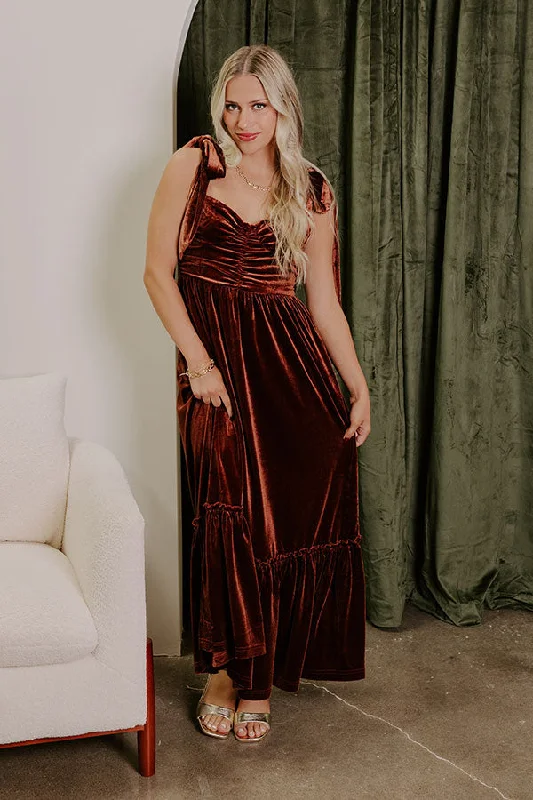 Trendy plus size dresses with bold prints stand out -Cranberry Martini Velvet Midi in Chocolate