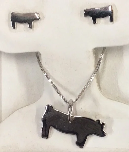 Trendy necklaces and pendants with geometric shapes for a modern aesthetic-HCO Exclusive Pig Earring and Necklace Set - Sterling Silver