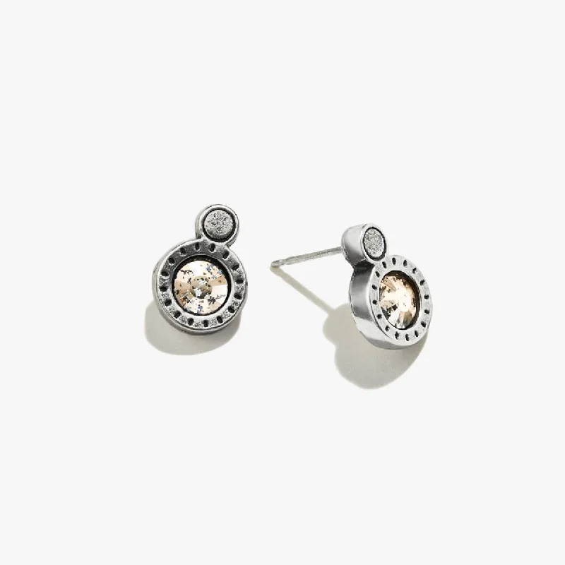 Stud Earrings for Casual Outfit -Rose Crystal Patina Stone Stud Earrings