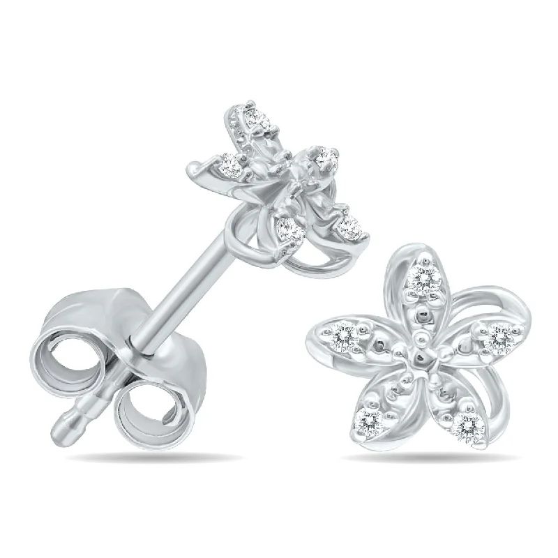 Stud Earrings for Graduation Day -Marquee Diamond Flower Stud Earrings In .925 Sterling Silver