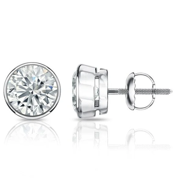 Ethnic Stud Earrings with Tribal Design -Auriya 4.70ctw Round Diamond Stud Earrings Bezel-set Platinum - GIA Certified