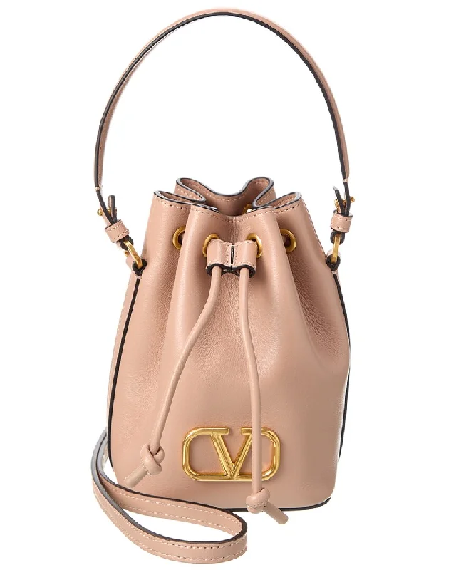 Handle bags with playful patterns for fun -Handle bags for travel with expandable compartments -Valentino VLogo Signature Mini Leather Bucket Bag