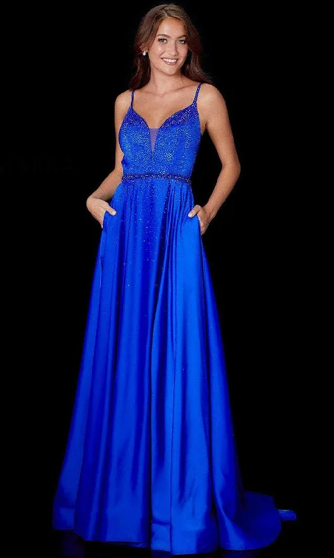 Plus size dresses with classic vibes never age -Amarra 87234 - Jeweled Satin A-Line Prom Dress