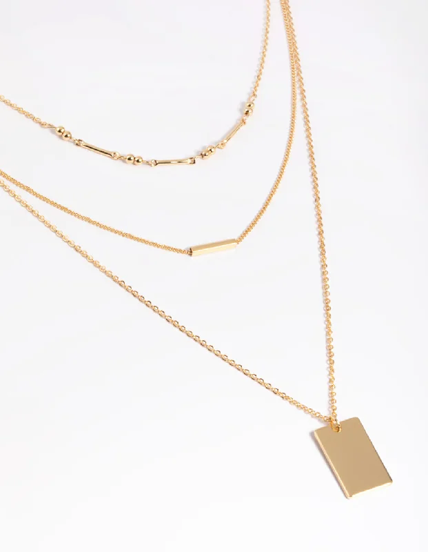 Necklaces and pendants with matching rings for a coordinated set of jewelry-Lovisa - Gold Plated Modern Rectangular Layered Necklace