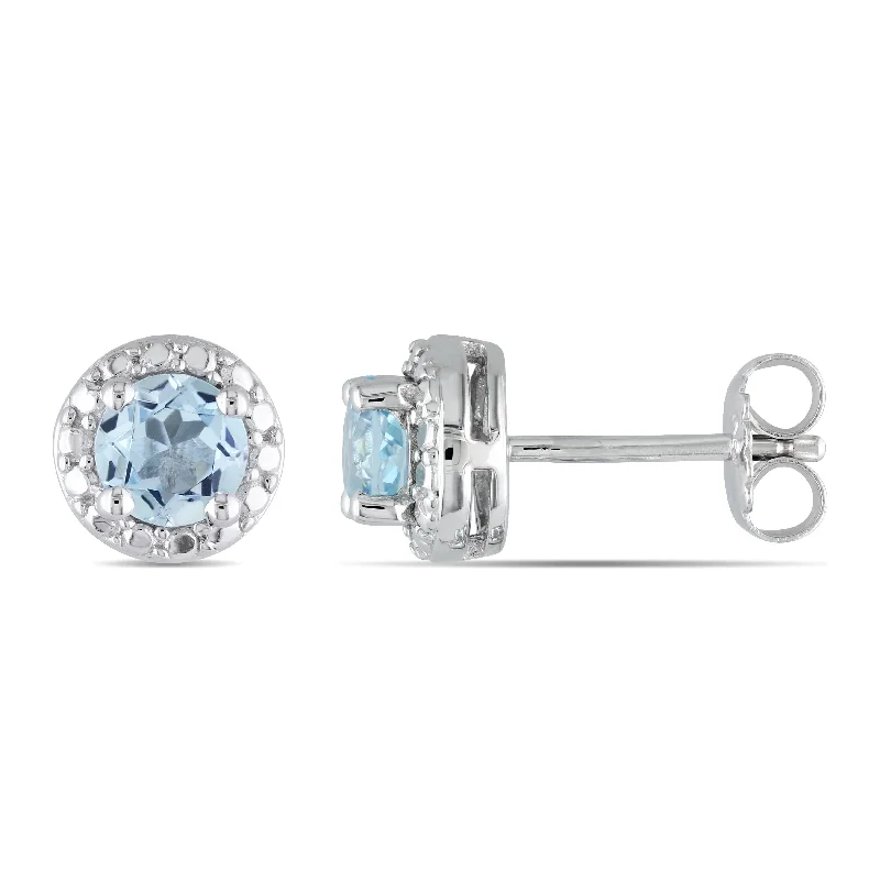 Stud Earrings with Keyhole Designs -Mimi & Max Blue Topaz Halo Stud Earrings in Sterling Silver