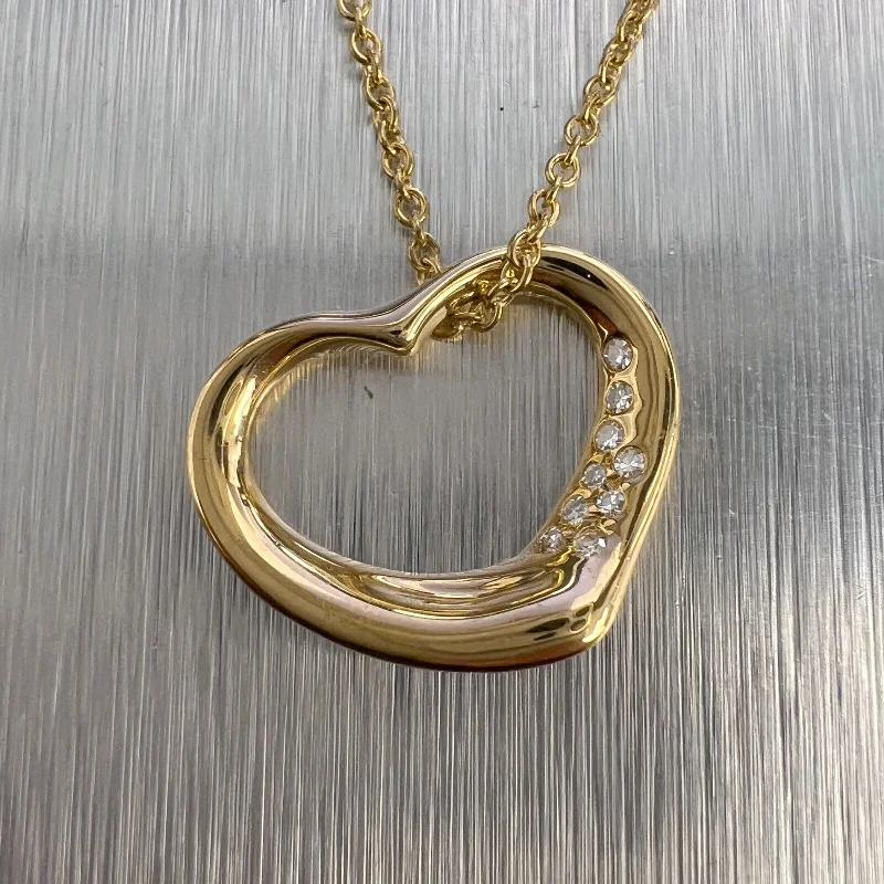 Unique necklaces and pendants with custom birthstone arrangements for personalization-Tiffany & Co. Elsa Peretti 15mm Open Heart 18k Yellow Gold Diamond Necklace 16"