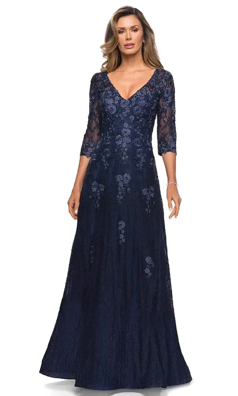 Affordable plus size dresses for casual days stay chic -La Femme - 28000 Floral Lace Long Mother of the Bride Gown