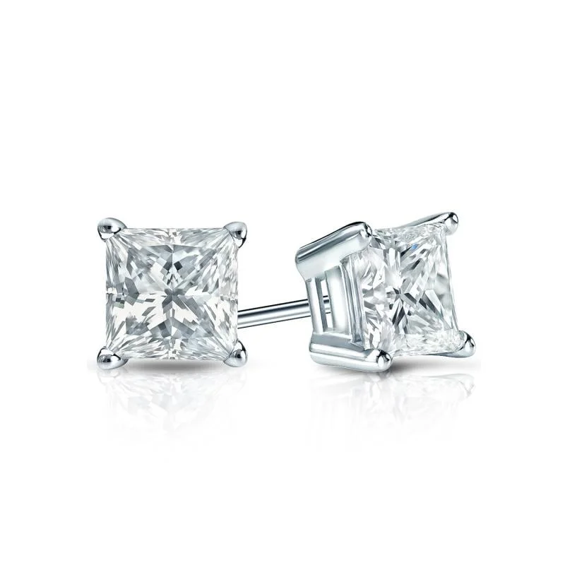 Silver Stud Earrings for Men -Auriya Plat Gold Lab Grown 0.62 carat TDW Princess Diamond Stud Earrings 4-Prong Basket Screw-back