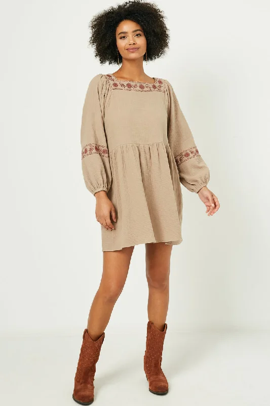 Plus size dresses for fancy nights shine bright -Embroidered Square Neck and Sleeve Dress