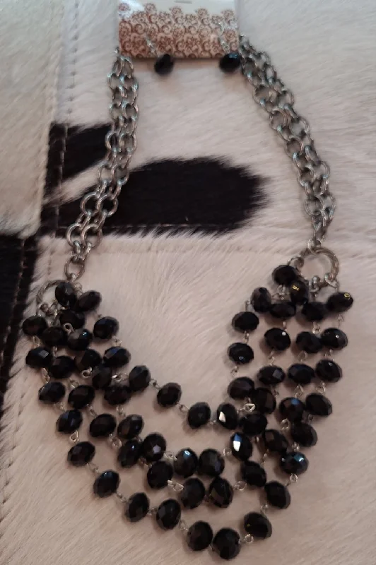 Best necklaces and pendants with crystal accents for a sparkling and elegant style-Black Beaded Necklace & Earring Set