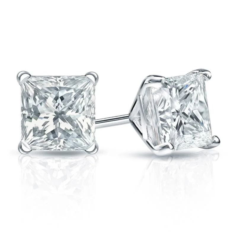 Auriya Plat Gold Lab Grown 1.50 carat TDW Princess Diamond Stud Earrings 4-Prong Martini Screw-back