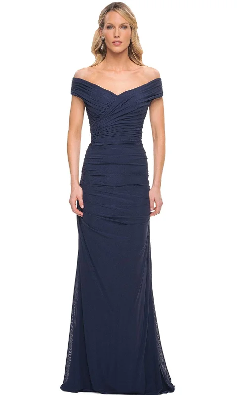 Plus size dresses with fitted bodices shape beautifully -La Femme 30363 - Long Ruched Jersey Dress