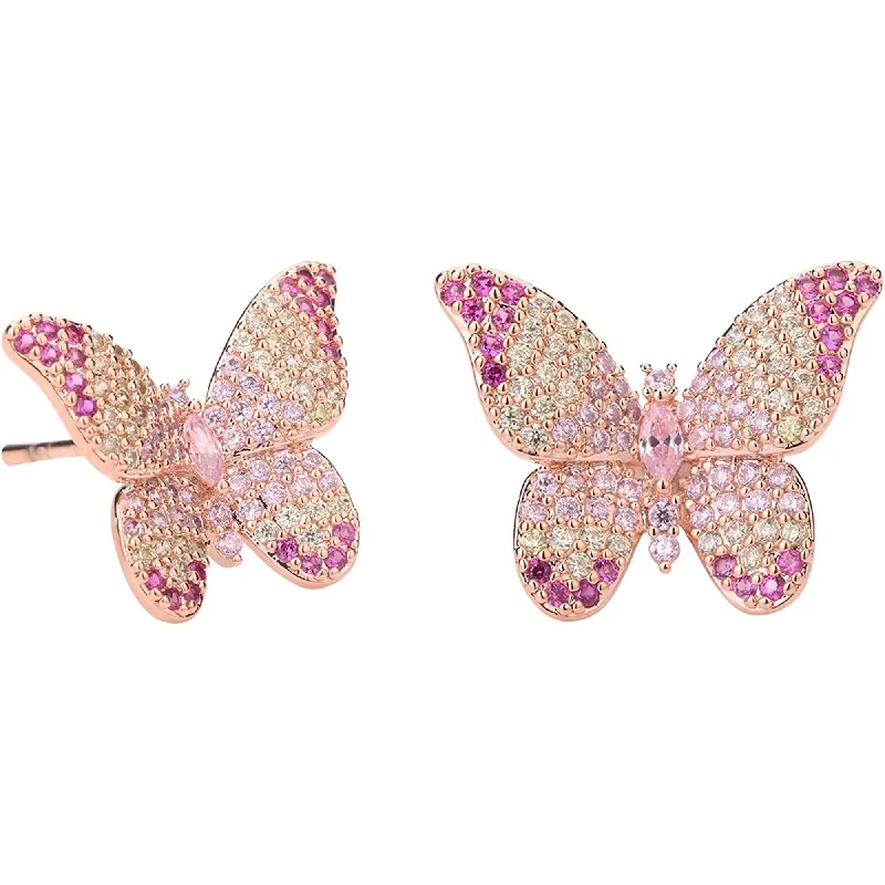 Adjustable Stud Earrings for Custom Fit -18k Multi Pink Embellished Butterfly Stud Earrings