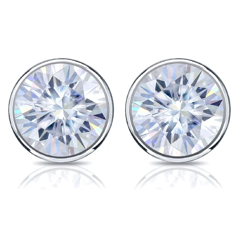 Stud Earrings for Graduation Day -Auriya Platinum 5ct TGW Round Brilliant Moissanite Bezel Stud Earrings