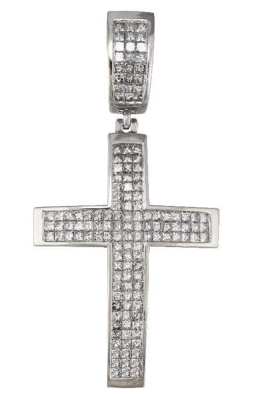 Beautiful necklaces and pendants with moonstone for an ethereal, mystical appearance-Men's Large 14K White Gold 4.38ctw Princess Cut Diamond Cross Crucifix Pendant