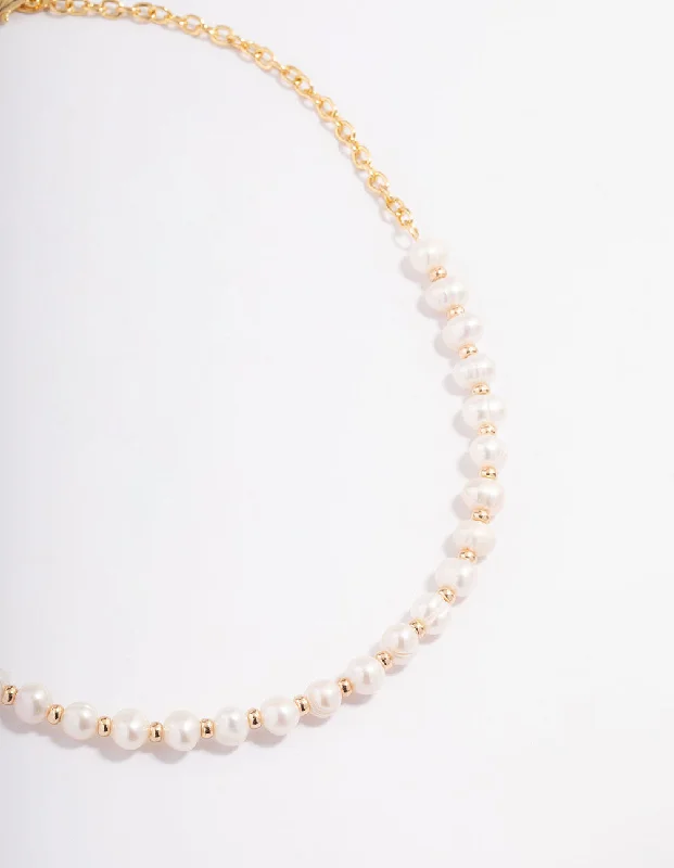 Necklaces and pendants with enamel accents for a colorful, eye-catching appearance-Lovisa Premium Gold Plated Freshwater Pearl Half Link Necklace