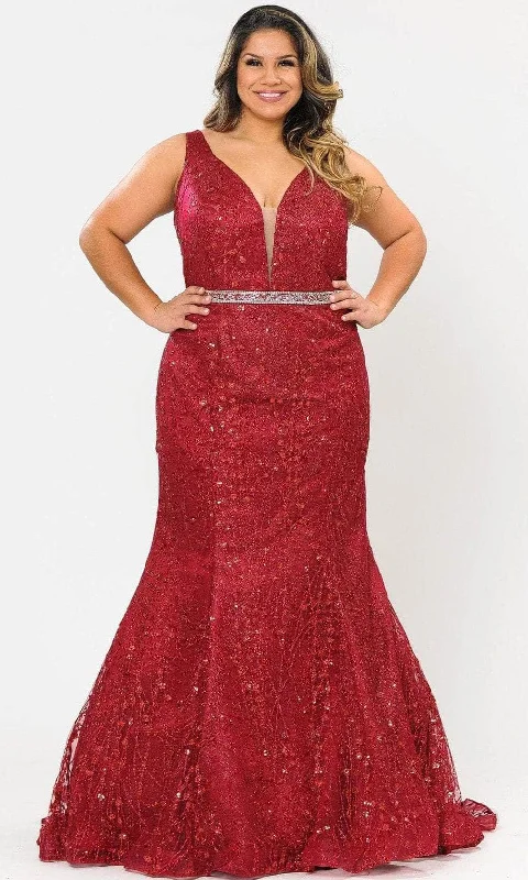 Plus size dresses with simple cuts stay timeless -Poly USA W1092 - Glitter Mermaid Evening Gown