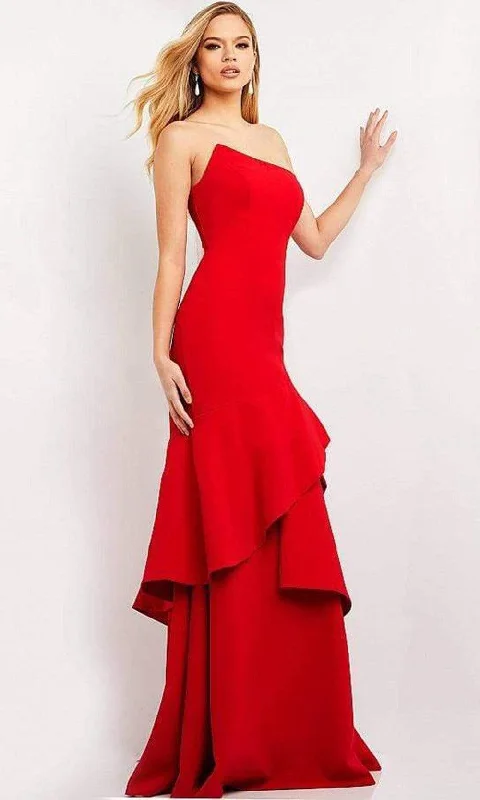 Plus size dresses for wide hips fit nicely -Jovani - 06509 Asymmetric Plain Wrapped Trumpet Gown