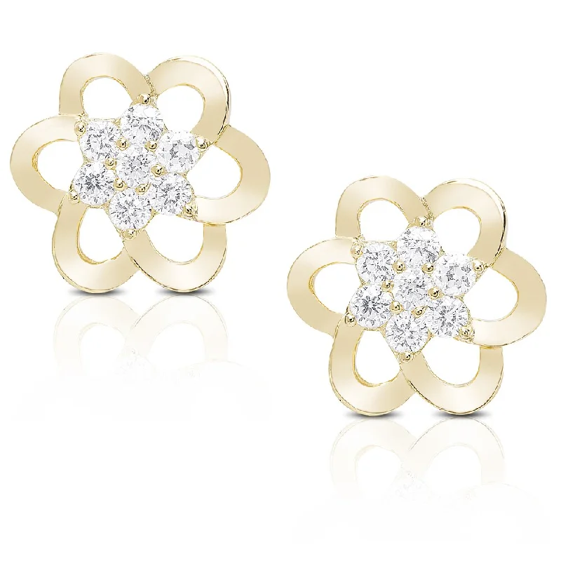 Ethnic Stud Earrings with Tribal Design -Samantha Stone Sterling Silver or Gold Over Silver Cubic Zirconia Flower Stud Earrings