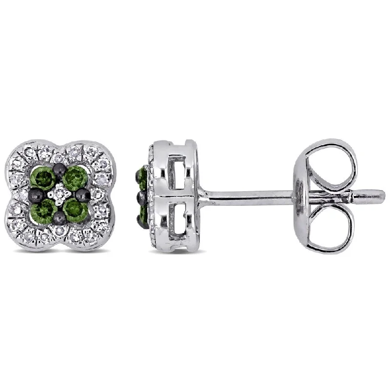 Double Stud Earrings for Impact -Miadora Sterling Silver with Black Rhodium Plating 1/5ct TDW Diamond Clover Stud Earrings