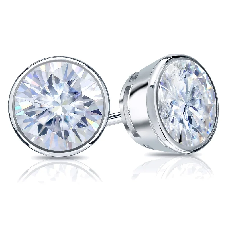 Animal Print Stud Earrings for Fun -Auriya Platinum 2 carat TW Round Bezel-set Moissanite Stud Earrings - 6.5 mm