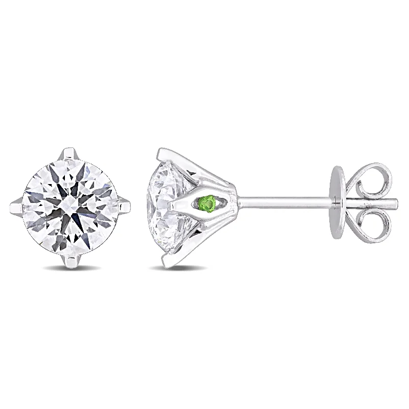 Multi Stud Earrings with Chains -Created Forever by Miadora 2ct TDW Lab-Grown Diamond and Tsavorite Accent Stud Earrings in 14K White Gold