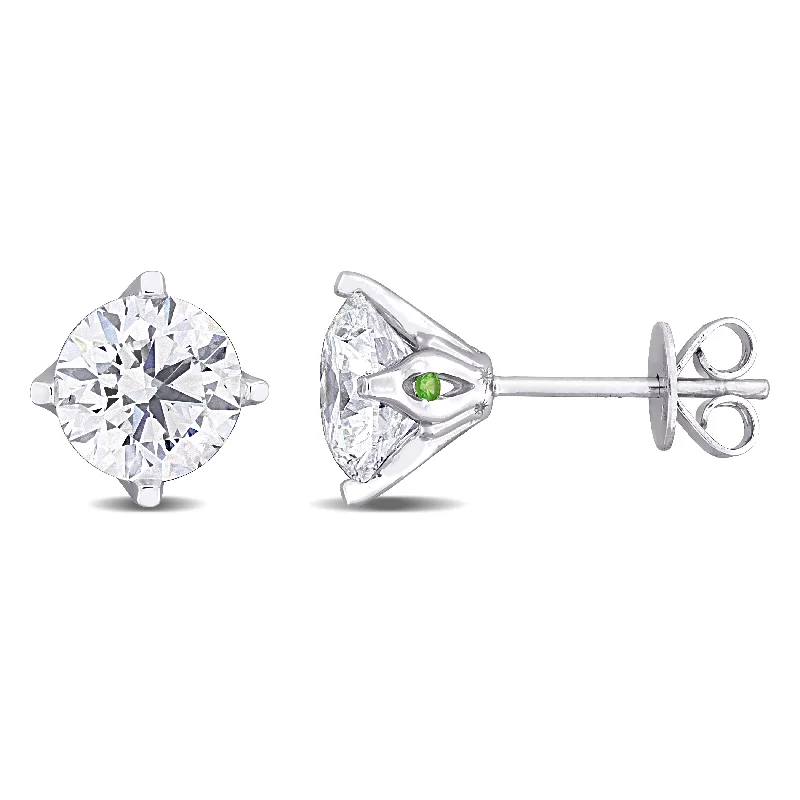 Heavy Duty Stud Earrings for Durability -Created Forever by Miadora 3ct TDW Lab-Grown Diamond and Tsavorite Accent Stud Earrings in 14K White Gold