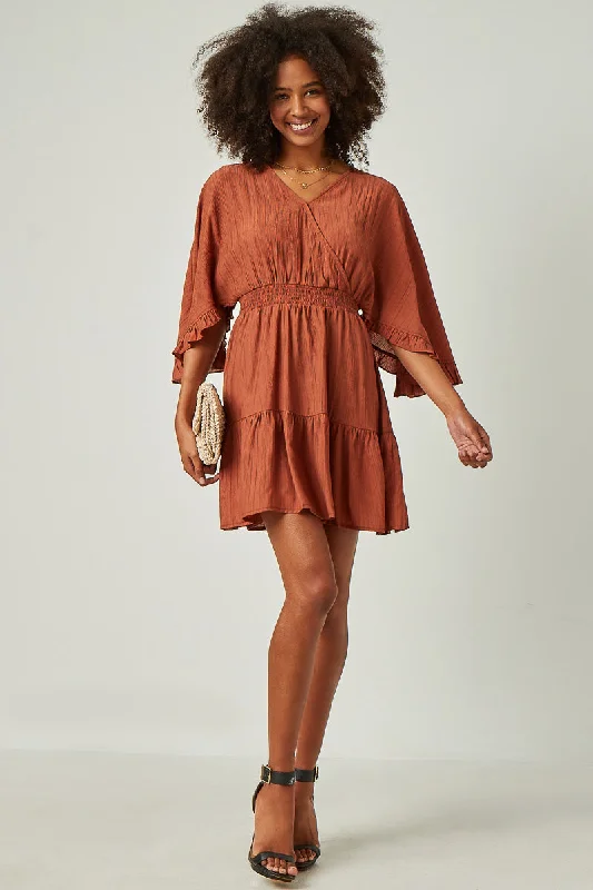 Plus size dresses for evening wear glow softly -Exaggerated Open Ruffled Dolman Sleeve Dress