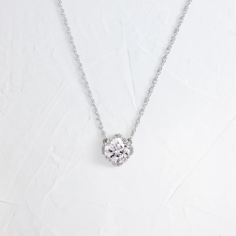 Necklaces and pendants with celestial starburst designs for a radiant look-Threaded Necklace with Halo, 0.52ct. Round Cut