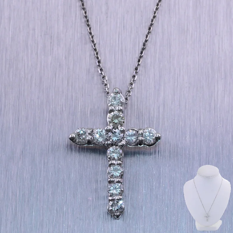 Stunning necklaces and pendants with ruby and diamond combinations for a luxurious effect-Modern 14k White Gold 1.20ctw Diamond Cross 20" Necklace