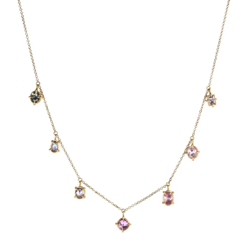 Beautiful necklaces and pendants with layered chains for a fashionable, chic look-18K Prong-Set Multi-Shape Sapphire Station Necklace