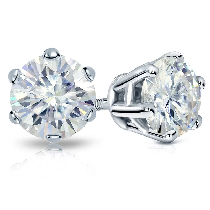 Clip On Stud Earrings for Non Pierced -Auriya Platinum 2ctw Round Moissanite Stud Earrings - 6.5 mm