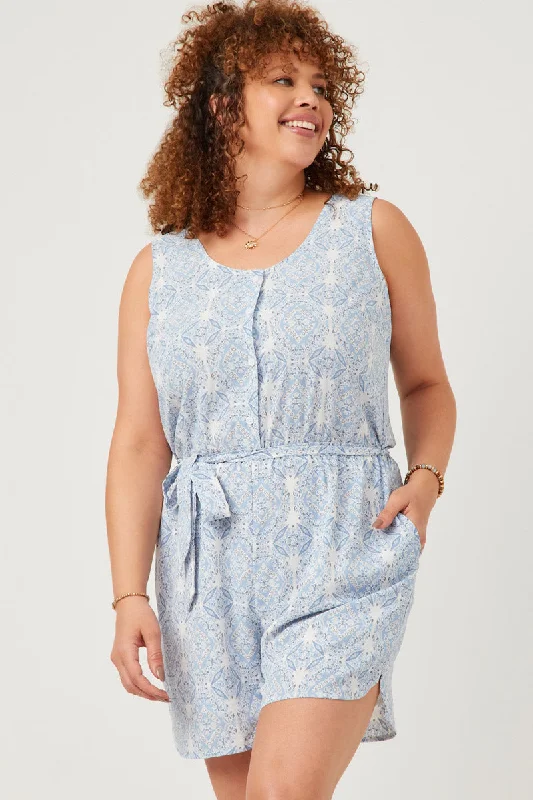 Plus size dresses for casual Fridays stay relaxed -Bandana Print Belted Button Detail Romper