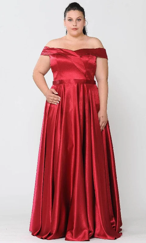 Plus size dresses with supportive fits lift spirits -Poly USA W1058 - Off-shoulder Semi-sweetheart Evening Gown