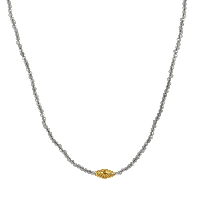 Stylish necklaces and pendants with diamonds for a glamorous and elegant look-Faceted Labradorite Beaded Necklace with 18K Stepped Rhombus Bead & Clasp