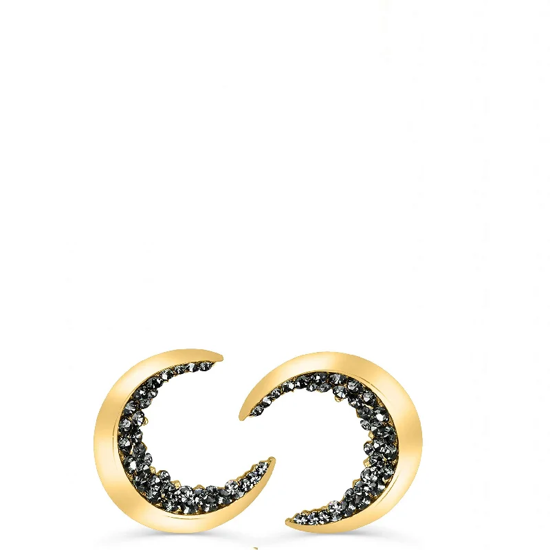 Nickel Free Stud Earrings for Safety -18K Gold Crescent Black Stud Earrings