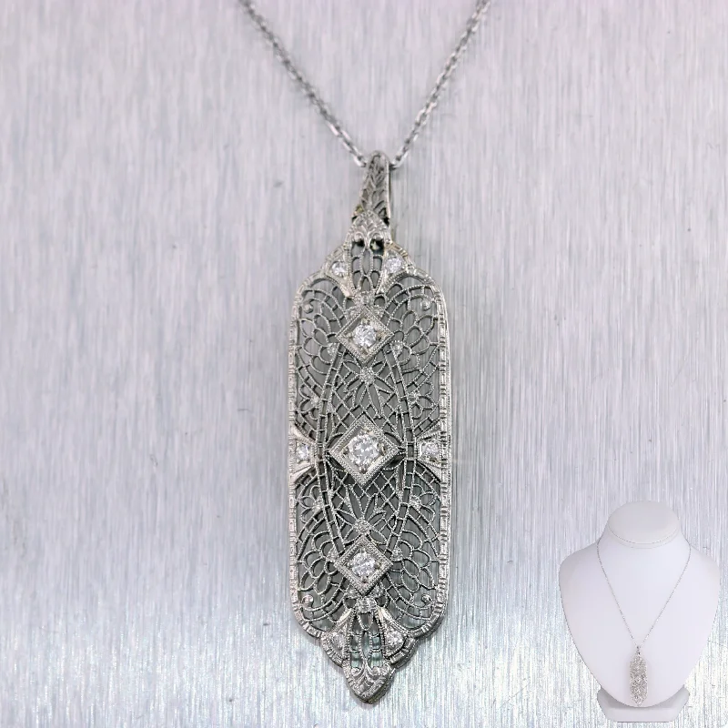 Trendy necklaces and pendants with statement pieces for a bold fashion statement-1920's Antique Art Deco 14k White Gold 0.52ctw Diamond Filigree 22" Necklace