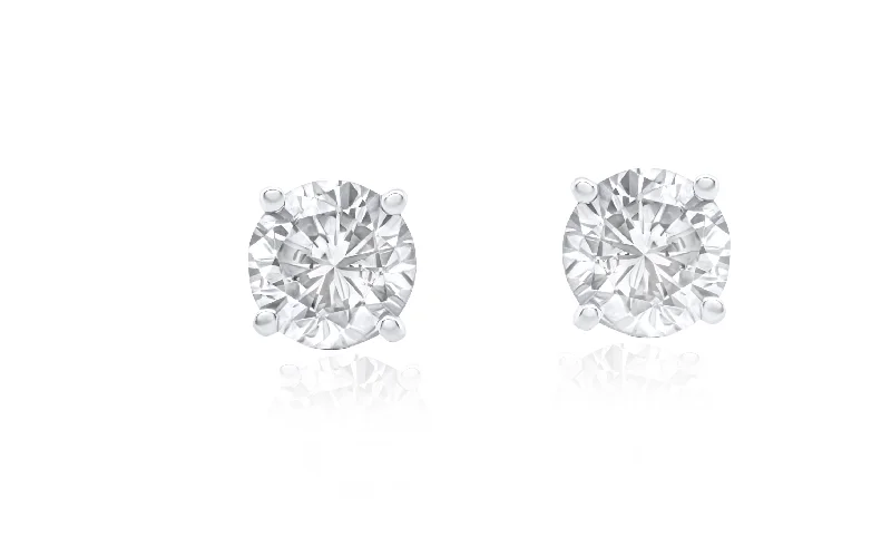 Stud Earrings with Debossed Designs -14kt white gold diamond stud earrings containing 1.00 cts tw