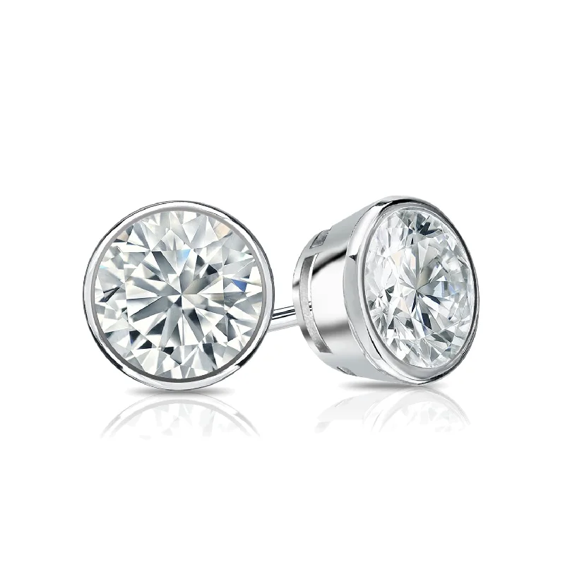 Silver Stud Earrings for Men -Auriya Platinum 3ctw Bezel-set Round Moissanite Stud Earrings - 7.4 mm