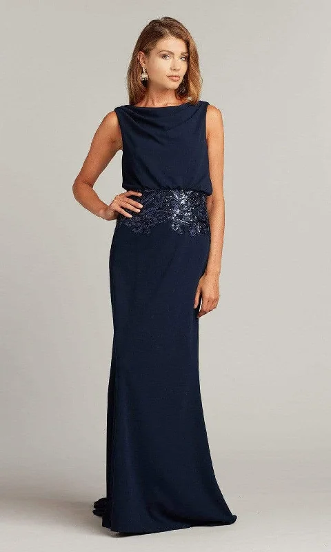 Plus size dresses in soft fabrics feel cozy -Tadashi Shoji - Perin Back Drape Gown