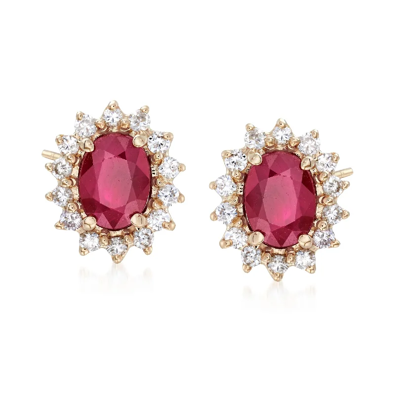 Stud Earrings for Beach Outfit -Ross-Simons Burmese Ruby and . Diamond Stud Earrings in 14kt Yellow Gold