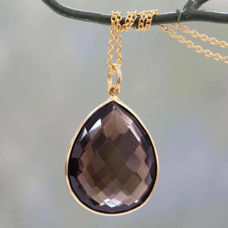 Simple necklaces and pendants with bar pendants for a sleek modern design-Island Fantasy Gold Vermeil Pendant necklace with Smoky Quartz