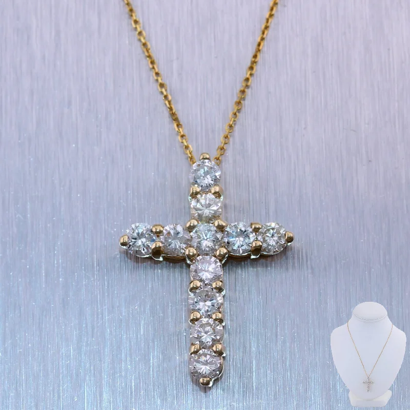 Beautiful necklaces and pendants with moon and star charms for a dreamy effect-Modern 14k Yellow Gold 2.65ctw Diamond Cross 20" Necklace