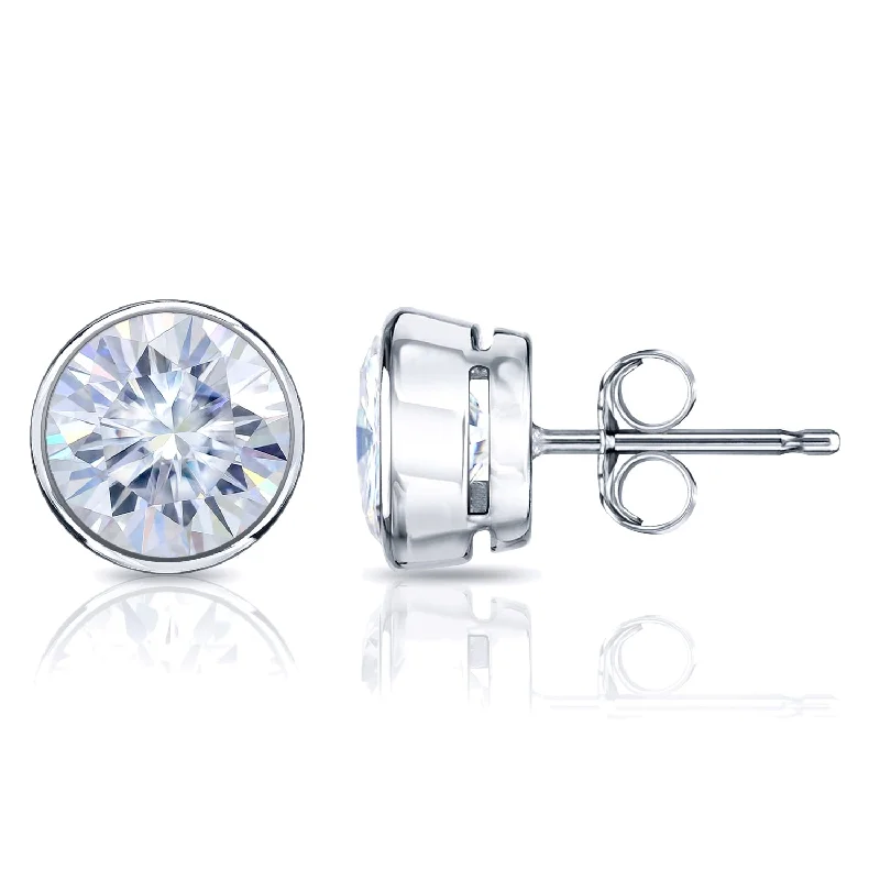 Stud Earrings for Shopping Trip -Auriya Platinum 1 1/2ctw Bezel-set Round Moissanite Stud Earrings - 5.9 mm