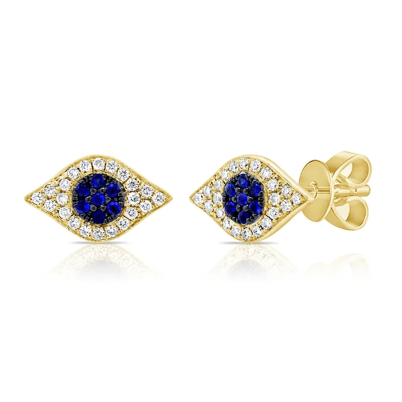 Stud Earrings with Polished Shine -Joelle Collection Pave Diamond & Blue Sapphire Evil Eye Stud Earrings 0.10 cttw Earring's