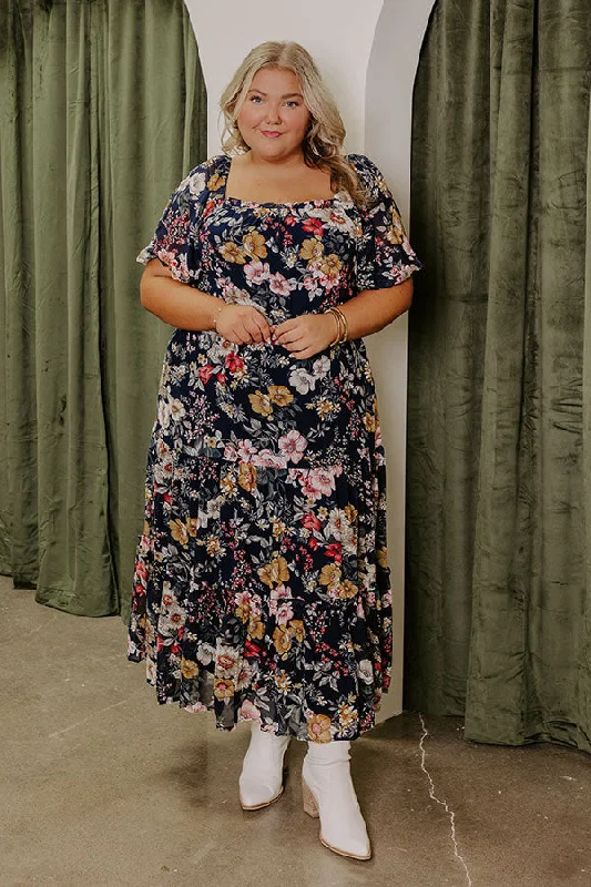 Plus size dresses with tie waists adjust perfectly -Sauvignon Style Floral Midi Curves