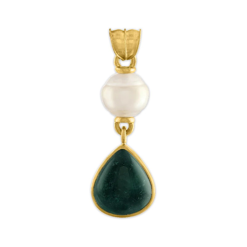 Necklaces and pendants with leaf-shaped designs for an earthy, organic feel-Golden South Sea Pearl and Green Tourmaline Tear Pendant