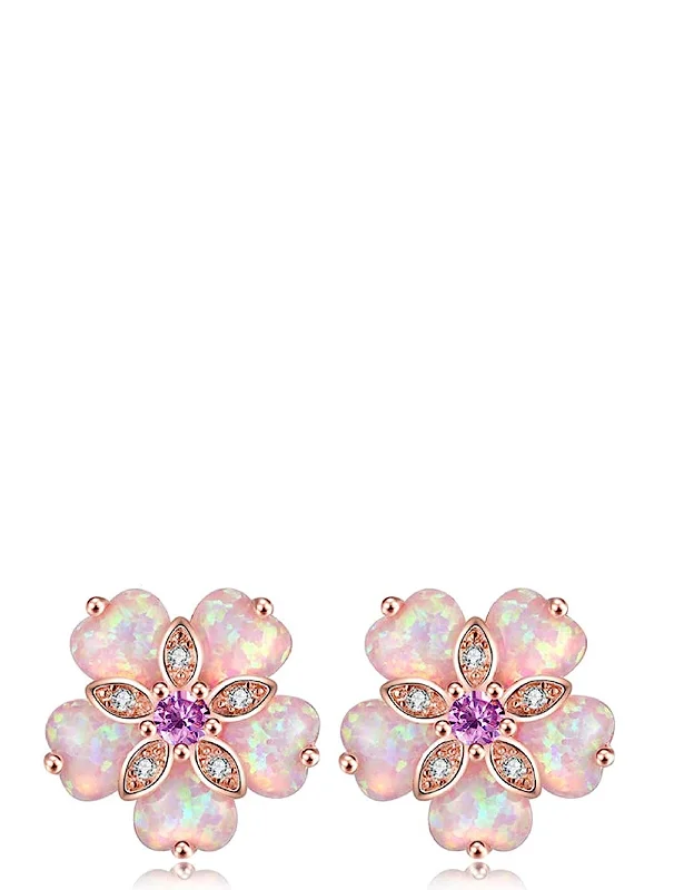 Tarnish Resistant Stud Earrings for Longevity -18K Rose Gold Multi Pink Opal Stud Earrings